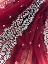 Maroon Color Soft Net Dupatta with Muted Gold Zari and Artifical Mirror | Dupatta for Lehanga | Wedding Dupatta | Dupatta for Suit