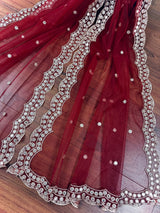 Maroon Color Soft Net Dupatta with Muted Gold Zari and Artifical Mirror | Dupatta for Lehanga | Wedding Dupatta | Dupatta for Suit