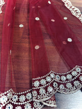Maroon Color Soft Net Dupatta with Muted Gold Zari and Artifical Mirror | Dupatta for Lehanga | Wedding Dupatta | Dupatta for Suit