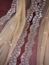 Beige Color Soft Net Dupatta with Muted Gold Zari and Artifical Mirror | Dupatta for Lehanga | Wedding Dupatta | Dupatta for Suit