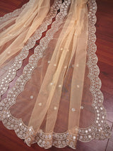 Beige Color Soft Net Dupatta with Muted Gold Zari and Artifical Mirror | Dupatta for Lehanga | Wedding Dupatta | Dupatta for Suit