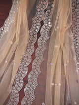 Beige Color Soft Net Dupatta with Muted Gold Zari and Artifical Mirror | Dupatta for Lehanga | Wedding Dupatta | Dupatta for Suit