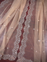 Beige Color Soft Net Dupatta with Muted Gold Zari and Artifical Mirror | Dupatta for Lehanga | Wedding Dupatta | Dupatta for Suit