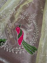 Pastel Pista Green Color Tissue Net Dupatta with Sliver Zari | Parrot Motifs | Blue Color Dupatta | Dupatta for Gifts