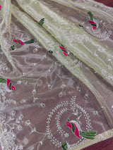 Pastel Pista Green Color Tissue Net Dupatta with Sliver Zari | Parrot Motifs | Blue Color Dupatta | Dupatta for Gifts