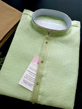 Pista Green Color Men Kurta Pajama in Raw Silk | Self design Kurta with Lining | Mens Kurta Pajama Set