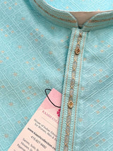 Designers Sea Blue Kurta with Embossed Zari and Self Design Pattern | Kurta with Cotton Lining | Mens Ethnic Wedding Wear