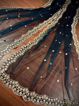 Dark Teal Color Soft Net Dupatta with Muted Gold Zari and Artifical Mirror | Dupatta for Lehanga | Wedding Dupatta | Dupatta for Suit