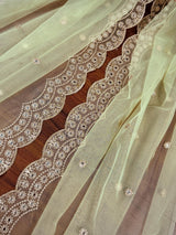 Pista Green Color Soft Net Dupatta with Muted Gold Zari and Artifical Mirror | Dupatta for Lehanga | Wedding Dupatta | Dupatta for Suit