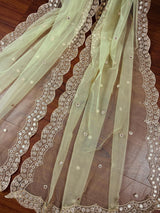 Pista Green Color Soft Net Dupatta with Muted Gold Zari and Artifical Mirror | Dupatta for Lehanga | Wedding Dupatta | Dupatta for Suit