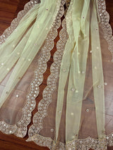 Pista Green Color Soft Net Dupatta with Muted Gold Zari and Artifical Mirror | Dupatta for Lehanga | Wedding Dupatta | Dupatta for Suit