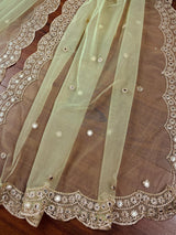 Pista Green Color Soft Net Dupatta with Muted Gold Zari and Artifical Mirror | Dupatta for Lehanga | Wedding Dupatta | Dupatta for Suit