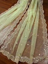 Pista Green Color Soft Net Dupatta with Muted Gold Zari and Artifical Mirror | Dupatta for Lehanga | Wedding Dupatta | Dupatta for Suit