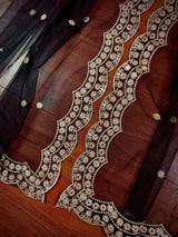 Black Color Soft Net Dupatta with Muted Gold Zari and Artifical Mirror | Dupatta for Lehanga | Wedding Dupatta | Dupatta for Suit