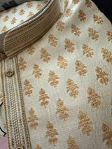 Gold Color Brocade Banarasi Silk Men Kurta with Weave Work | Mens Ethnic Wear | Indian Men Clothing USA | Wedding Wear Kurtas | Kurta Pajama