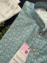 Sea Blue Color Designer Kurta with Floral Digital Print in Soft 100% Cotton with Emberiodery and Sequin Work | Mens Ethnic Wear