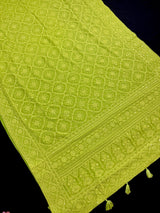 Parrot Green Color Pure Georgette Saree with Chikankari and Sequin | Parrot Green Color Saree | Chikankari Sarees | Party Wear Sarees