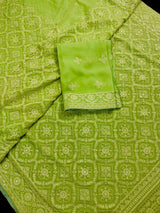 Parrot Green Color Pure Georgette Saree with Chikankari and Sequin | Parrot Green Color Saree | Chikankari Sarees | Party Wear Sarees