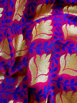 Purple and Blue Color Half n Half Traditional Banarasi Handloom Saree with Gold Zari Weave | Banarasi Silk Saree