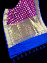 Purple and Blue Color Half n Half Traditional Banarasi Handloom Saree with Gold Zari Weave | Banarasi Silk Saree