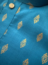 Deep Sky Blue Color Premium Pure Cotton Mens Kurta Pajama Set with small Self design Butti | Cotton Mens Kurtas