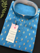 Deep Sky Blue Color Premium Pure Cotton Mens Kurta Pajama Set with small Self design Butti | Cotton Mens Kurtas