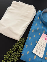 Deep Sky Blue Color Premium Pure Cotton Mens Kurta Pajama Set with small Self design Butti | Cotton Mens Kurtas