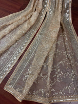 Statement Gold Beige Color Organza Silk Dupatta with Muted Gold Zari, Embroidery and Sequin | Wedding Dupatta | Lehanga Dupatta