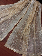 Statement Gold Beige Color Organza Silk Dupatta with Muted Gold Zari, Embroidery and Sequin | Wedding Dupatta | Dupatta for Lehangas