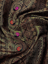 Handmade Green Color Banarasi Handloom Cotton Silk Saree with Antique Zari Weave and Meenakari Work with Banarasi Borders | No Blouse