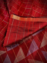 Maroon Color Check Saree with Gold and Sliver Resham Weave | Pure Raw Silk Saree | Handloom Saree | SILK MARK CERTIFIED