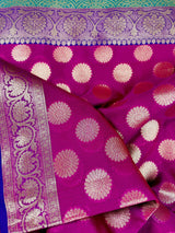 Magenta Pink Color Banarasi Soft Saree | Broad Borders | Gold Zari Weave | Banarasi Silk Sarees