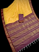 Pale Yellow with Muave Color Cotton Silk Handloom Saree | Venkatagiri Saree | Cotton Silk Sarees