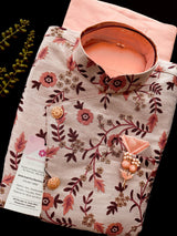 Boys Kurta Pajama with Jacket in Peach Color | Emberiodered Jacket | Fancy Party and Wedding Wear for Boys