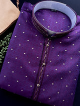 Purple Eggplant Color Men Kurta Pajama | Self Design embroidery Style with Zari Weave buttis | Mens Ethnic Wear | Wedding Wear for Men