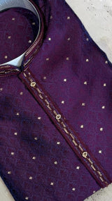 Purple Eggplant Color Men Kurta Pajama | Self Design embroidery Style with Zari Weave buttis | Mens Ethnic Wear | Wedding Wear for Men