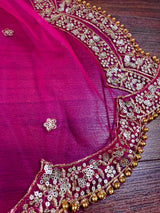 Deep Fuchsia Pink Color Net Dupatta with Zari, Sequin and Beads | Pink Color Dupatta | Sequin Dupatta | Indian Dupatta for Lehanga