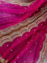 Deep Fuchsia Pink Color Net Dupatta with Zari, Sequin and Beads | Pink Color Dupatta | Sequin Dupatta | Indian Dupatta for Lehanga