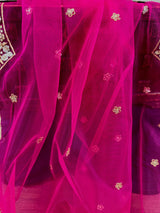 Deep Fuchsia Pink Color Net Dupatta with Zari, Sequin and Beads | Pink Color Dupatta | Sequin Dupatta | Indian Dupatta for Lehanga