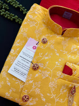 Yellow and Red Boys 3pcs Kurta Pajama with Jacket in Floral Pattern | Kids Wear | Boys Ethnic Wear | Boys Kurta Pajama