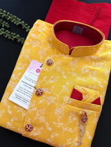 Yellow and Red Boys 3pcs Kurta Pajama with Jacket in Floral Pattern | Kids Wear | Boys Ethnic Wear | Boys Kurta Pajama