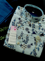 Boys Kurta Pajama with Jacket in Teal Blue Color | Boys 3pcs Set | Emberiodered Jacket | Fancy Party and Wedding Wear for Boys