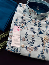 Boys Kurta Pajama with Jacket in Teal Blue Color | Boys 3pcs Set | Emberiodered Jacket | Fancy Party and Wedding Wear for Boys