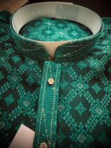 Green Color Soft Satin Silk Kurta with Zari Butti Weave | Kurta Pajama for Men | Kurta with Lining | Fancy Kurta Pajama | Men Wedding Kurta