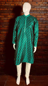Green Color Soft Satin Silk Kurta with Zari Butti Weave | Kurta Pajama for Men | Kurta with Lining | Fancy Kurta Pajama | Men Wedding Kurta