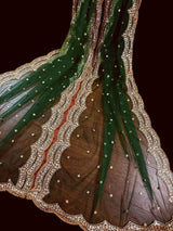 Bottle Green Color Net Dupatta with Gold Zari, Sequin and Beads | Pink Color Dupatta | Sequin Dupatta | Indian Dupatta for Lehanga