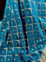 Teal Color Banarasi Handloom Semi Soft Silk Saree | Muted Gold Zari Weave | Banarasi Sarees | Teal Color Saree | Party Wear Sarees