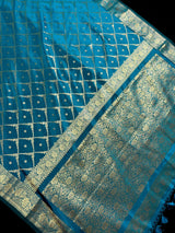 Teal Color Banarasi Handloom Semi Soft Silk Saree | Muted Gold Zari Weave | Banarasi Sarees | Teal Color Saree | Party Wear Sarees