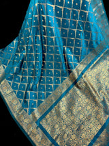 Teal Color Banarasi Handloom Semi Soft Silk Saree | Muted Gold Zari Weave | Banarasi Sarees | Teal Color Saree | Party Wear Sarees