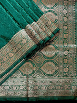 Rama Green Color Soft Mashru Silk handloom Tanchoi Saree with Gold Banarasi Border and Pallu | Banarasi Mashru Silk Saree